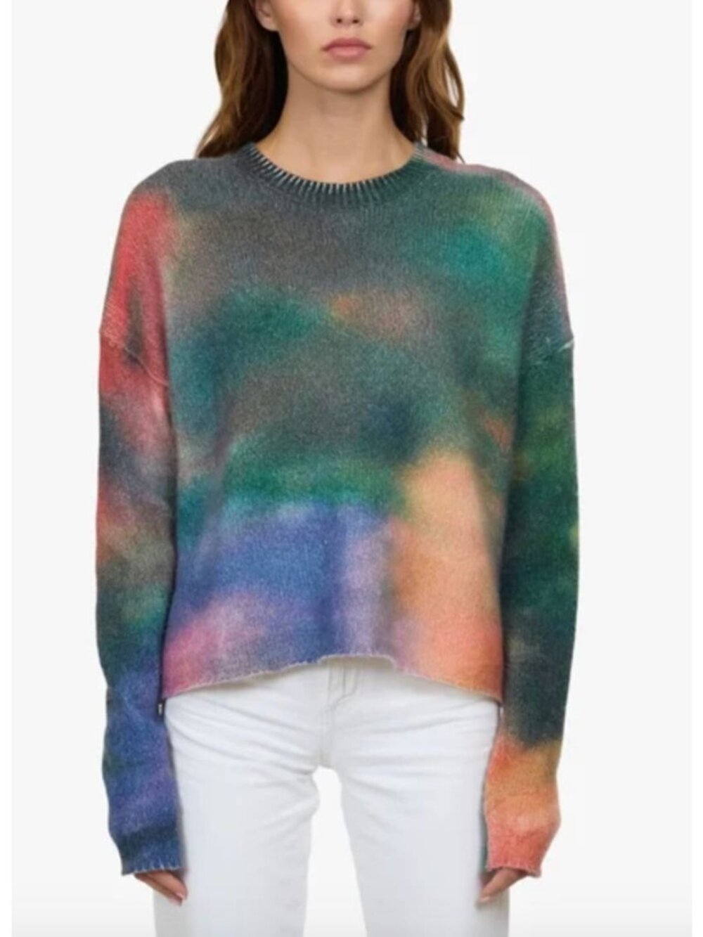 Autumn Cashmere 100% Pure Tie Dye Oversized Raw Edge Sweater Medium